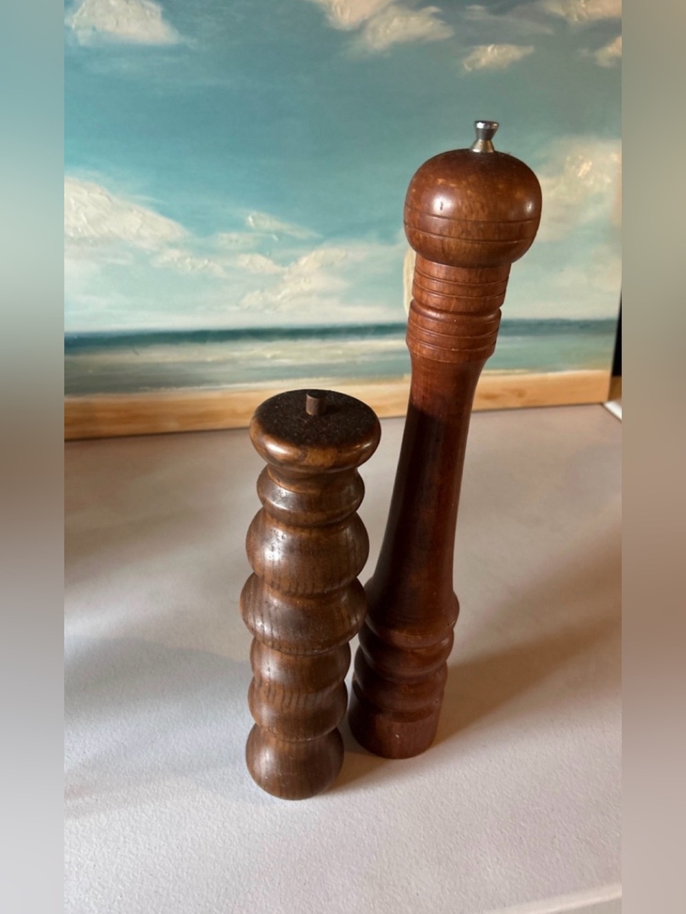 Set of 2 Wooden Pepper Mill Grinders - Brown Unique Vintage big and tall